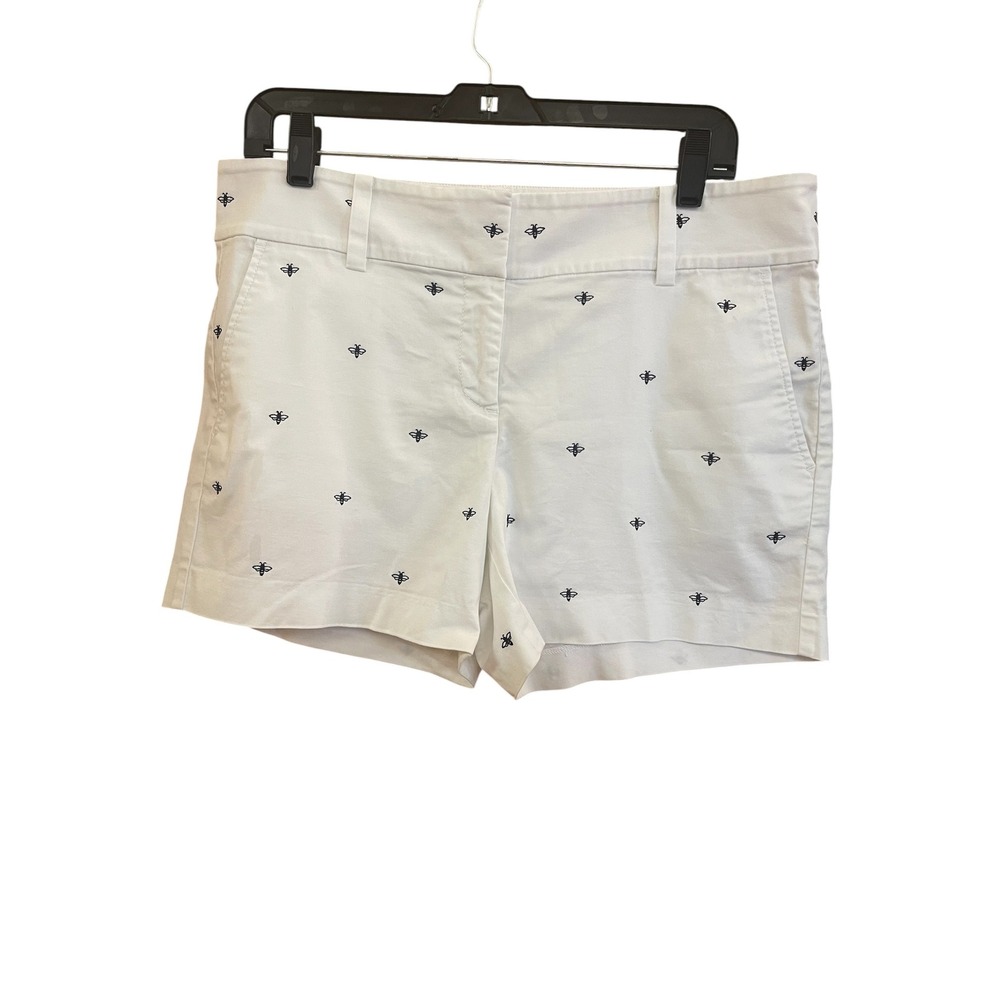 Ann Taylor Womens White Navy Embroidered Bee Chino Shorts Size 10 Preppy Cotton